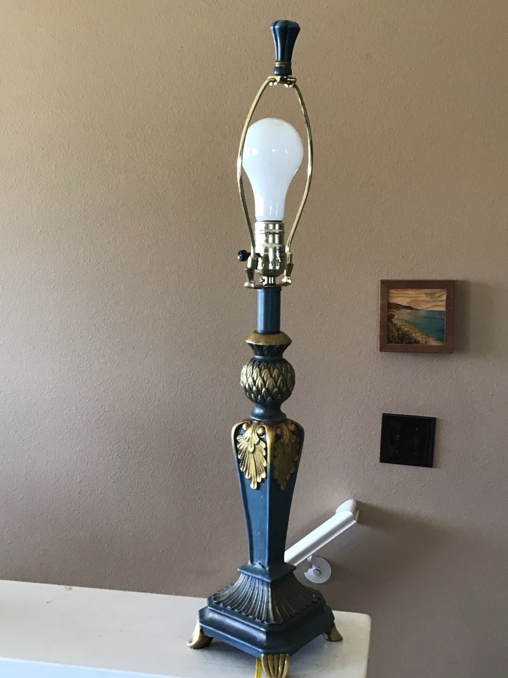 Vintage Green Gold Cast Plaster Elegant Table Lamp